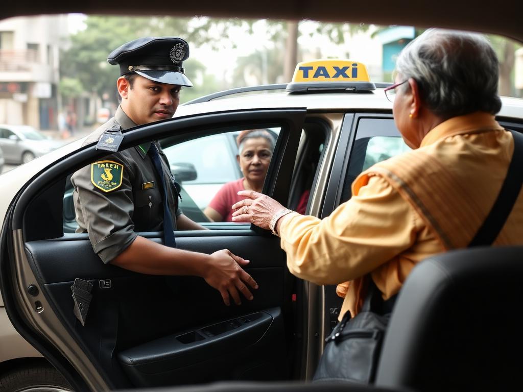Driver assisting a senior passenger